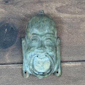 Gado Gado Door Knocker 8 Inch Bronze Buddha Face Metal Aged Patina‎ Ring Boho